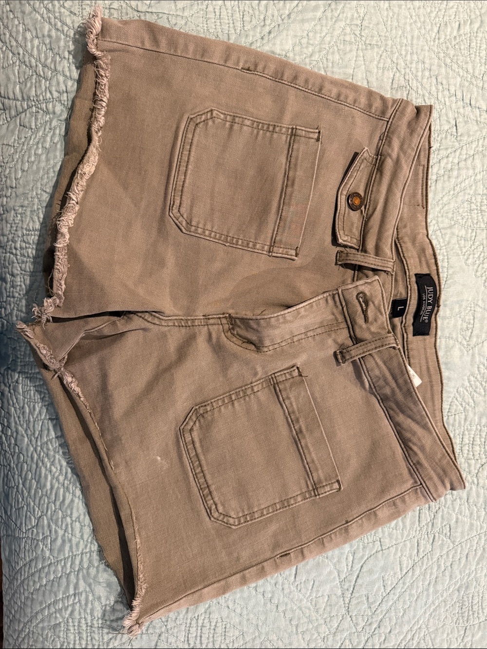 Judy Blue Taupe Frayed Hem Utility Jean Shorts